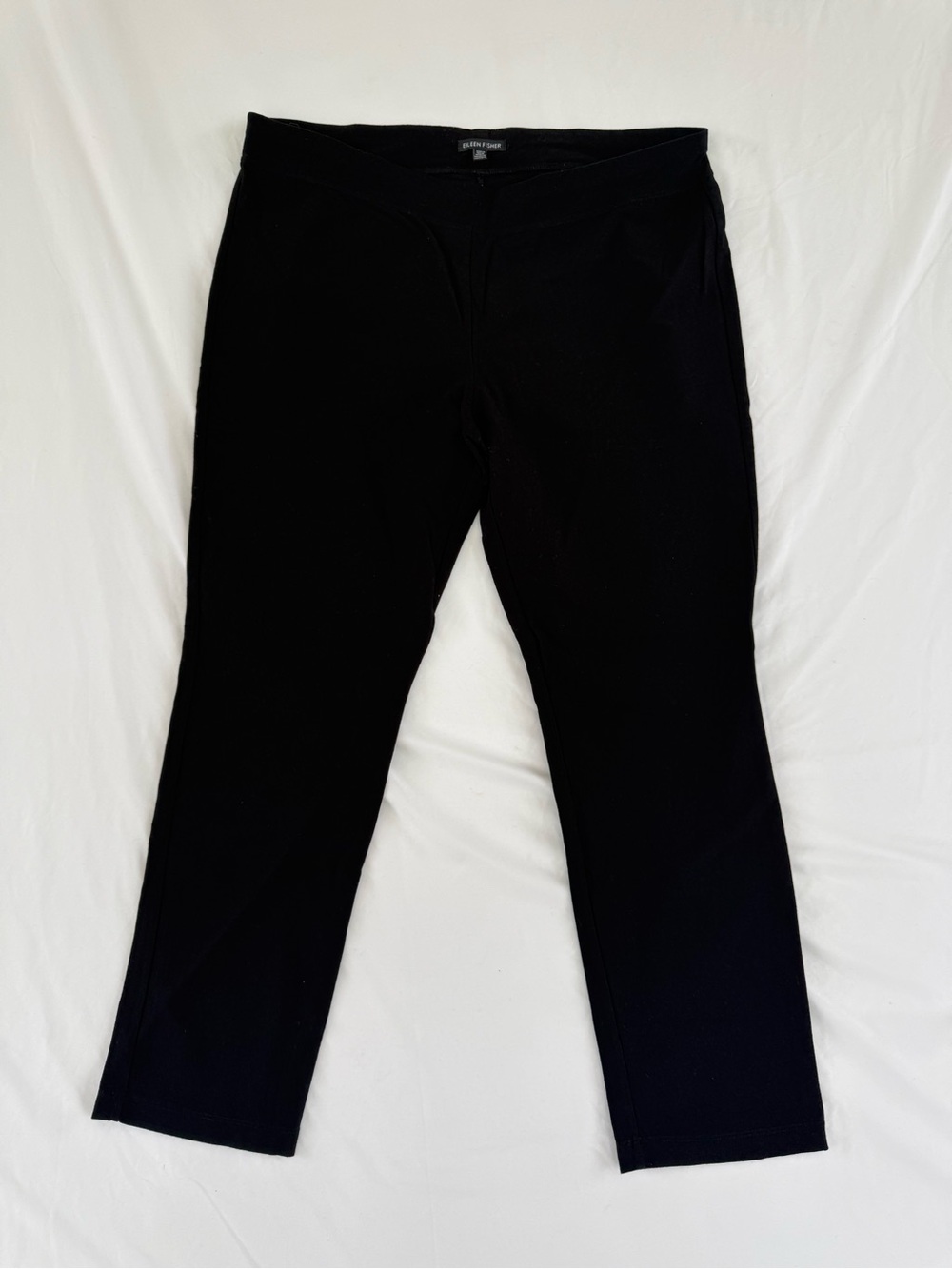 Eileen Fisher Washable Stretch Crepe Straight Leg Pull On Pant Black Lagenlook